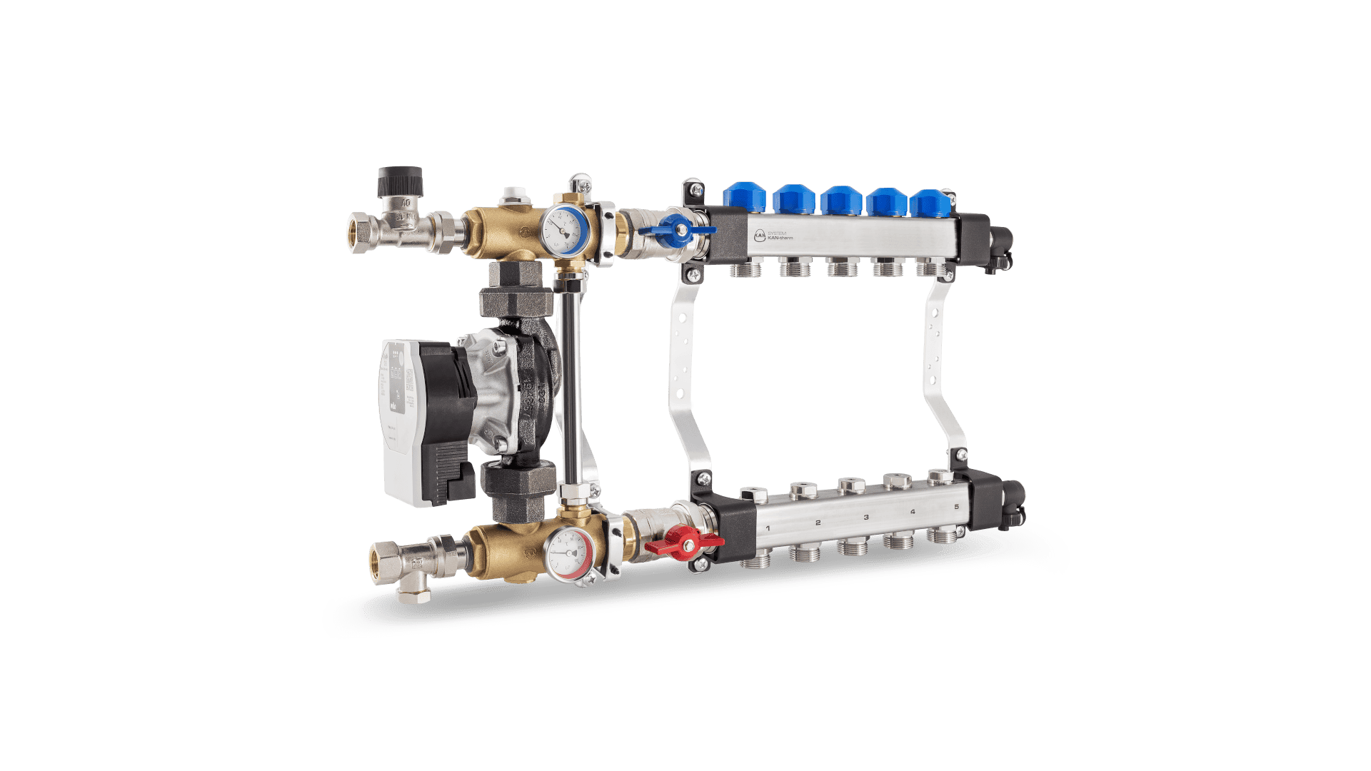 Монтаж насосно смесительной группы. Смесительный узел kan-Therm k-803001. Смесительный узел Кан Терм. Kan Therm коллектор. Коллекторная группа с балансировочными клапанами 1"х11х3/4".